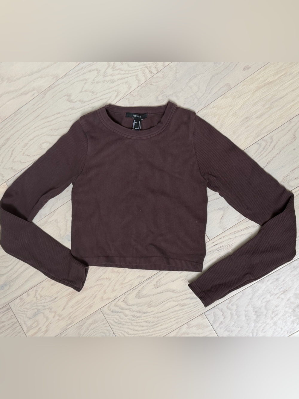 Forever 21 Ribbed Long Sleeve Crop Top - Brown